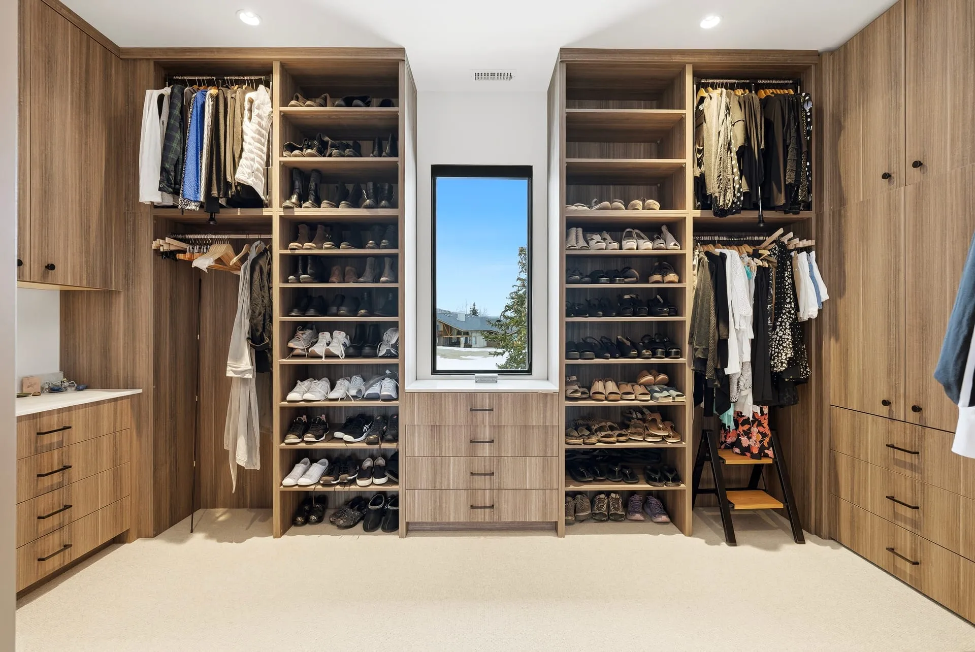 Walk in closet shoe display