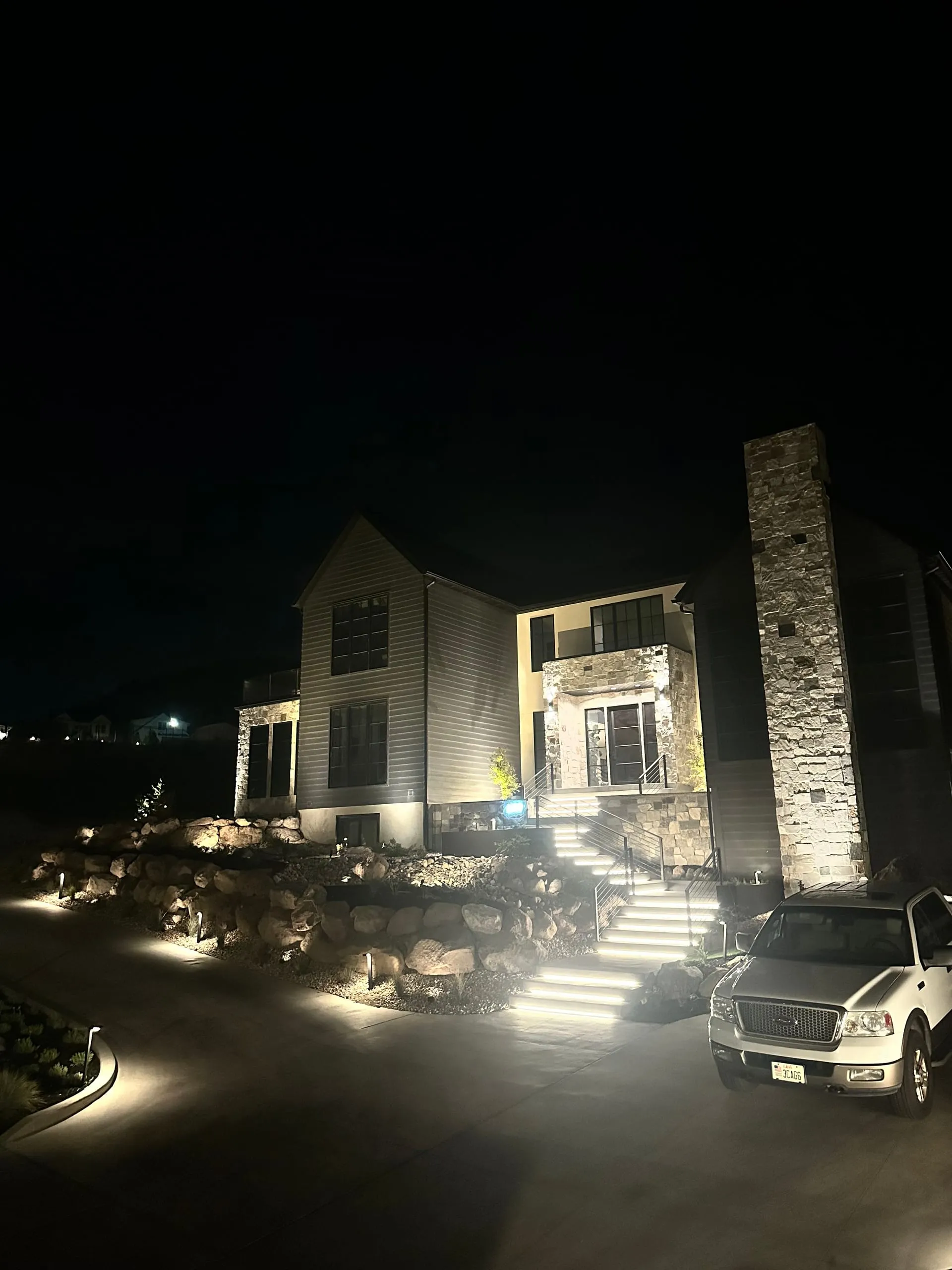 Exterior night landscape lighting