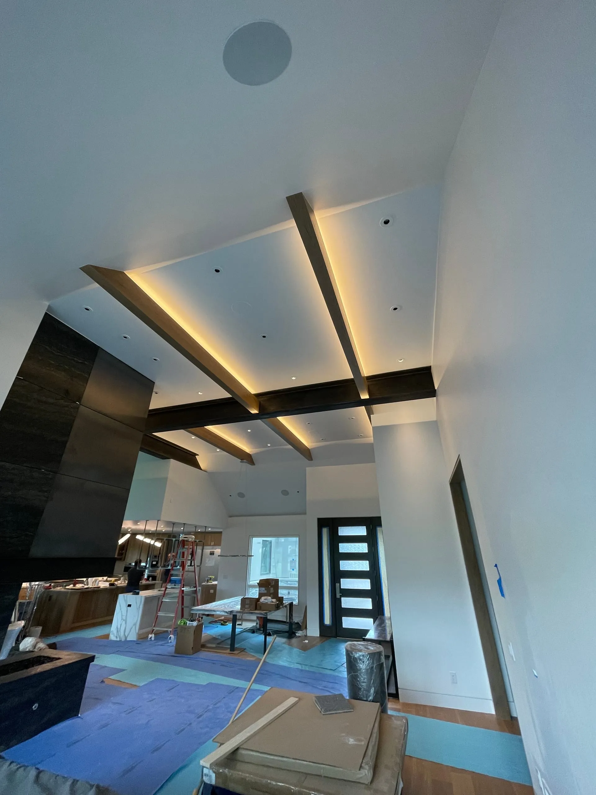 Great room beam ceiling cove